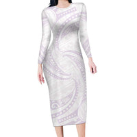 White Sunday Lotu Tamaiti Family Matching Long Sleeve Bodycon Dress and Hawaiian Shirt Polynesian Wave Pastel Mauve LT9 Mom's Dress Mauve - Polynesian Pride