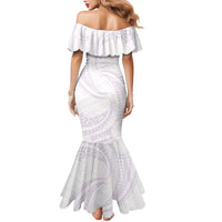 White Sunday Lotu Tamaiti Family Matching Mermaid Dress and Hawaiian Shirt Polynesian Wave Pastel Mauve LT9 - Polynesian Pride