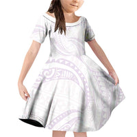 White Sunday Lotu Tamaiti Family Matching Off Shoulder Short Dress and Hawaiian Shirt Polynesian Wave Pastel Mauve LT9 Daughter's Dress Mauve - Polynesian Pride