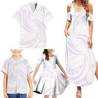 White Sunday Lotu Tamaiti Family Matching Summer Maxi Dress and Hawaiian Shirt Polynesian Wave Pastel Mauve LT9 - Polynesian Pride