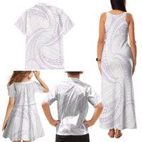 White Sunday Lotu Tamaiti Family Matching Tank Maxi Dress and Hawaiian Shirt Polynesian Wave Pastel Mauve LT9 - Polynesian Pride