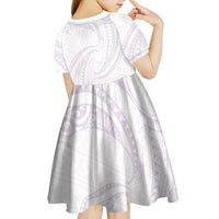 White Sunday Lotu Tamaiti Kid Short Sleeve Dress Polynesian Wave Pastel Mauve - Polynesian Pride