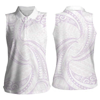 White Sunday Lotu Tamaiti Women Sleeveless Polo Shirt Polynesian Wave Pastel Mauve LT9 - Polynesian Pride