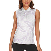 White Sunday Lotu Tamaiti Women Sleeveless Polo Shirt Polynesian Wave Pastel Mauve LT9 - Polynesian Pride