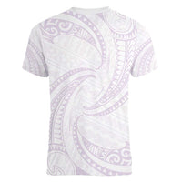 White Sunday Lotu Tamaiti Women V-Neck T-Shirt Polynesian Wave Pastel Mauve LT9 - Polynesian Pride
