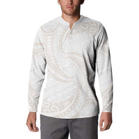 White Sunday Lotu Tamaiti Button Sweatshirt Polynesian Wave Pastel Nude - Polynesian Pride