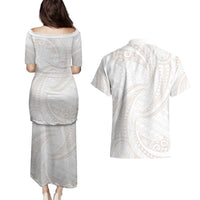 White Sunday Lotu Tamaiti Couples Matching Puletasi and Hawaiian Shirt Polynesian Wave Pastel Nude LT9 - Polynesian Pride
