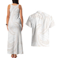 White Sunday Lotu Tamaiti Couples Matching Tank Maxi Dress and Hawaiian Shirt Polynesian Wave Pastel Nude LT9 - Polynesian Pride