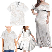 White Sunday Lotu Tamaiti Family Matching Off Shoulder Maxi Dress and Hawaiian Shirt Polynesian Wave Pastel Nude LT9 - Polynesian Pride