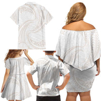 White Sunday Lotu Tamaiti Family Matching Off Shoulder Short Dress and Hawaiian Shirt Polynesian Wave Pastel Nude LT9 - Polynesian Pride