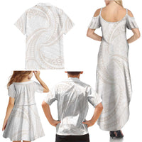 White Sunday Lotu Tamaiti Family Matching Summer Maxi Dress and Hawaiian Shirt Polynesian Wave Pastel Nude LT9 - Polynesian Pride