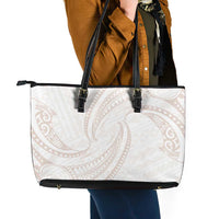 White Sunday Lotu Tamaiti Leather Tote Bag Polynesian Wave Pastel Nude - Polynesian Pride
