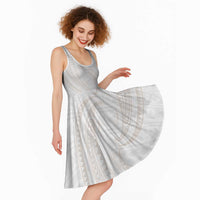 White Sunday Lotu Tamaiti Midi Dress Polynesian Wave Pastel Nude - Polynesian Pride