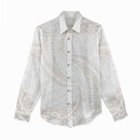 White Sunday Lotu Tamaiti Women Casual Shirt Polynesian Wave Pastel Nude LT9 - Polynesian Pride
