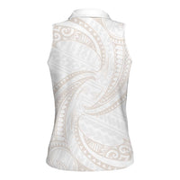 White Sunday Lotu Tamaiti Women Sleeveless Polo Shirt Polynesian Wave Pastel Nude LT9 - Polynesian Pride