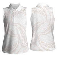 White Sunday Lotu Tamaiti Women Sleeveless Polo Shirt Polynesian Wave Pastel Nude LT9 - Polynesian Pride