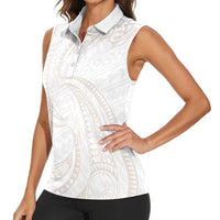 White Sunday Lotu Tamaiti Women Sleeveless Polo Shirt Polynesian Wave Pastel Nude LT9 - Polynesian Pride