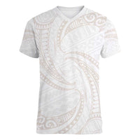 White Sunday Lotu Tamaiti Women V-Neck T-Shirt Polynesian Wave Pastel Nude LT9 Female Nude - Polynesian Pride