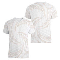 White Sunday Lotu Tamaiti Women V-Neck T-Shirt Polynesian Wave Pastel Nude LT9 - Polynesian Pride