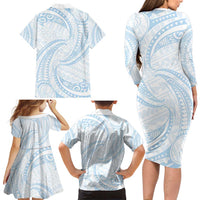 White Sunday Lotu Tamaiti Family Matching Long Sleeve Bodycon Dress and Hawaiian Shirt Polynesian Wave Pastel Sky Blue LT9 - Polynesian Pride