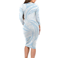 White Sunday Lotu Tamaiti Family Matching Long Sleeve Bodycon Dress and Hawaiian Shirt Polynesian Wave Pastel Sky Blue LT9 - Polynesian Pride