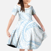 White Sunday Lotu Tamaiti Family Matching Mermaid Dress and Hawaiian Shirt Polynesian Wave Pastel Sky Blue LT9 Daughter's Dress Blue - Polynesian Pride