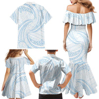 White Sunday Lotu Tamaiti Family Matching Mermaid Dress and Hawaiian Shirt Polynesian Wave Pastel Sky Blue LT9 - Polynesian Pride