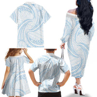 White Sunday Lotu Tamaiti Family Matching Off The Shoulder Long Sleeve Dress and Hawaiian Shirt Polynesian Wave Pastel Sky Blue LT9 - Polynesian Pride