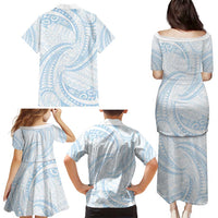 White Sunday Lotu Tamaiti Family Matching Puletasi and Hawaiian Shirt Polynesian Wave Pastel Sky Blue LT9 - Polynesian Pride