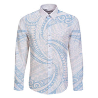 White Sunday Lotu Tamaiti Family Matching Short Sleeve Bodycon Dress and Hawaiian Shirt Polynesian Wave Pastel Sky Blue LT9 Dad's Shirt - Long Sleeve Blue - Polynesian Pride