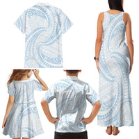 White Sunday Lotu Tamaiti Family Matching Tank Maxi Dress and Hawaiian Shirt Polynesian Wave Pastel Sky Blue LT9 - Polynesian Pride