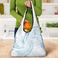 White Sunday Lotu Tamaiti Grocery Bag Polynesian Wave Pastel Sky Blue - Polynesian Pride
