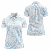 White Sunday Lotu Tamaiti Women Polo Shirt Polynesian Wave Pastel Sky Blue - Polynesian Pride