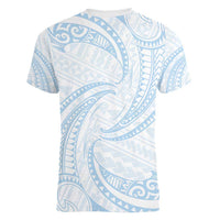 White Sunday Lotu Tamaiti Women V-Neck T-Shirt Polynesian Wave Pastel Sky Blue LT9 - Polynesian Pride