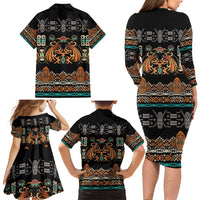 Black Batik Papua-inspired Pattern Family Matching Long Sleeve Bodycon Dress and Hawaiian Shirt LT9 - Polynesian Pride