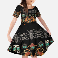 Black Batik Papua-inspired Pattern Family Matching Off The Shoulder Long Sleeve Dress and Hawaiian Shirt LT9 Daughter's Dress Black - Polynesian Pride