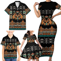 Black Batik Papua-inspired Pattern Family Matching Short Sleeve Bodycon Dress and Hawaiian Shirt LT9 - Polynesian Pride