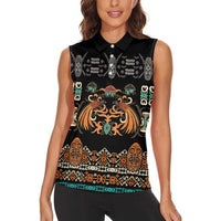 Black Batik Papua-inspired Pattern Women Sleeveless Polo Shirt - Polynesian Pride