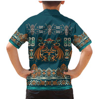 Dark Cyan Blue Batik Papua-inspired Pattern Family Matching Mermaid Dress and Hawaiian Shirt LT9 - Polynesian Pride