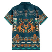 Dark Cyan Blue Batik Papua-inspired Pattern Family Matching Off The Shoulder Long Sleeve Dress and Hawaiian Shirt LT9 - Polynesian Pride