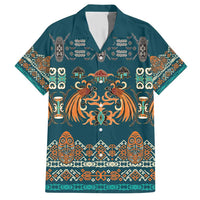 Dark Cyan Blue Batik Papua-inspired Pattern Family Matching Short Sleeve Bodycon Dress and Hawaiian Shirt LT9 Dad's Shirt - Short Sleeve Blue - Polynesian Pride