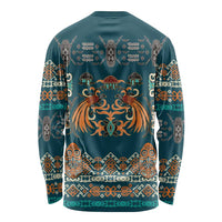Dark Cyan Blue Batik Papua-inspired Pattern Long Sleeve Shirt - Polynesian Pride