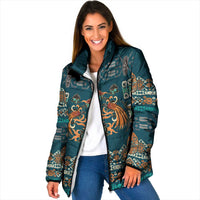 Dark Cyan Blue Batik Papua-inspired Pattern Padded Jacket - Polynesian Pride