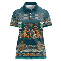Dark Cyan Blue Batik Papua-inspired Pattern Women Polo Shirt - Polynesian Pride