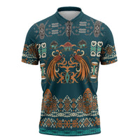 Dark Cyan Blue Batik Papua-inspired Pattern Zipper Polo Shirt - Polynesian Pride