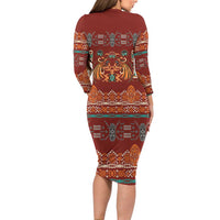 Oxblood Batik Papua-inspired Pattern Family Matching Long Sleeve Bodycon Dress and Hawaiian Shirt LT9 - Polynesian Pride