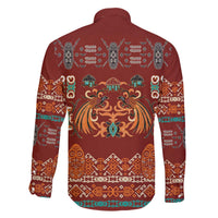 Oxblood Batik Papua-inspired Pattern Family Matching Off The Shoulder Long Sleeve Dress and Hawaiian Shirt LT9 - Polynesian Pride