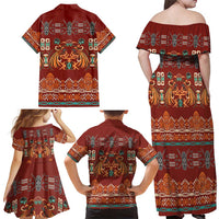Oxblood Batik Papua-inspired Pattern Family Matching Off Shoulder Maxi Dress and Hawaiian Shirt LT9 - Polynesian Pride