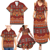Oxblood Batik Papua-inspired Pattern Family Matching Summer Maxi Dress and Hawaiian Shirt LT9 - Polynesian Pride