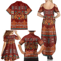 Oxblood Batik Papua-inspired Pattern Family Matching Summer Maxi Dress and Hawaiian Shirt LT9 - Polynesian Pride